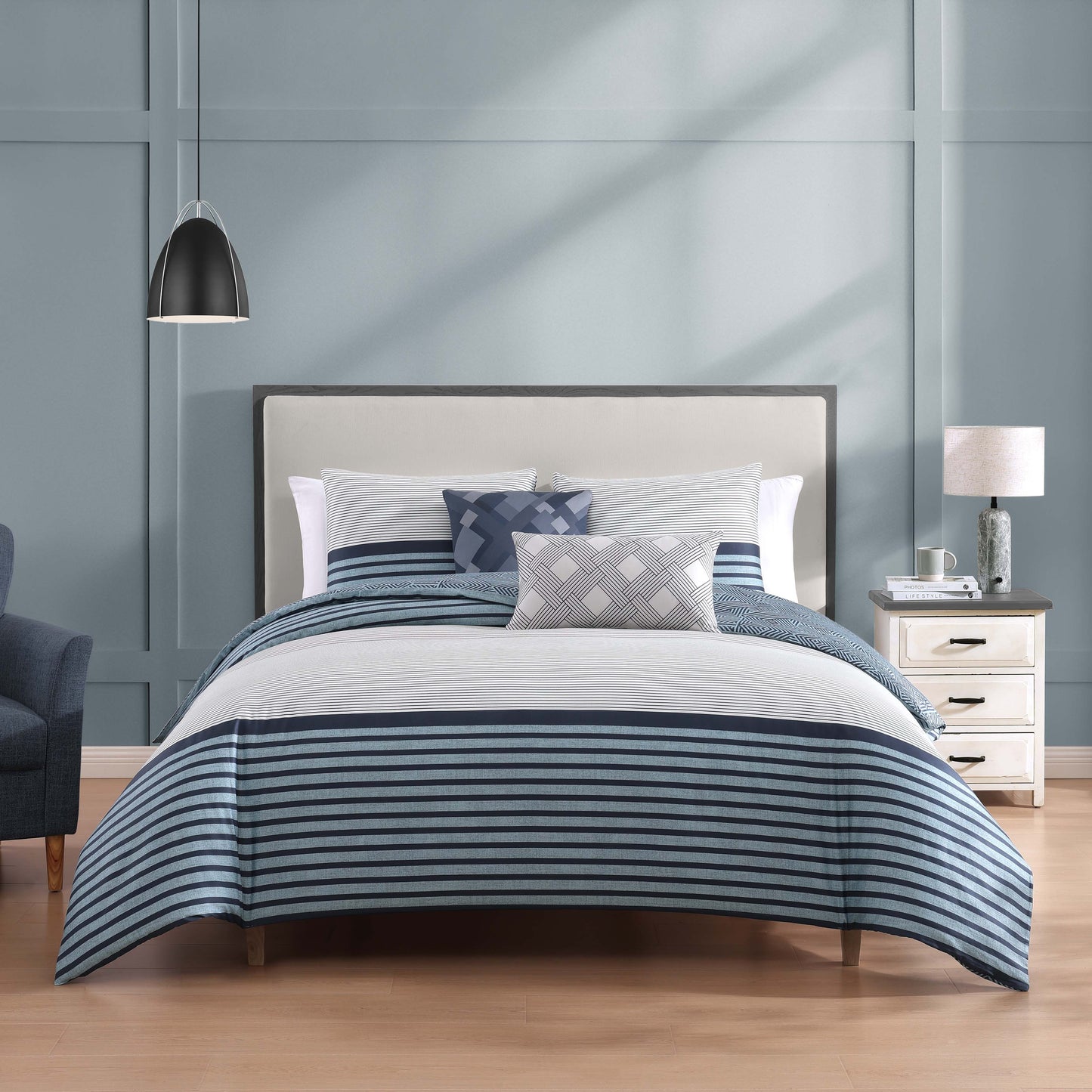 Bebejan Blue Geo Lines 5 Piece Reversible Comforter Set