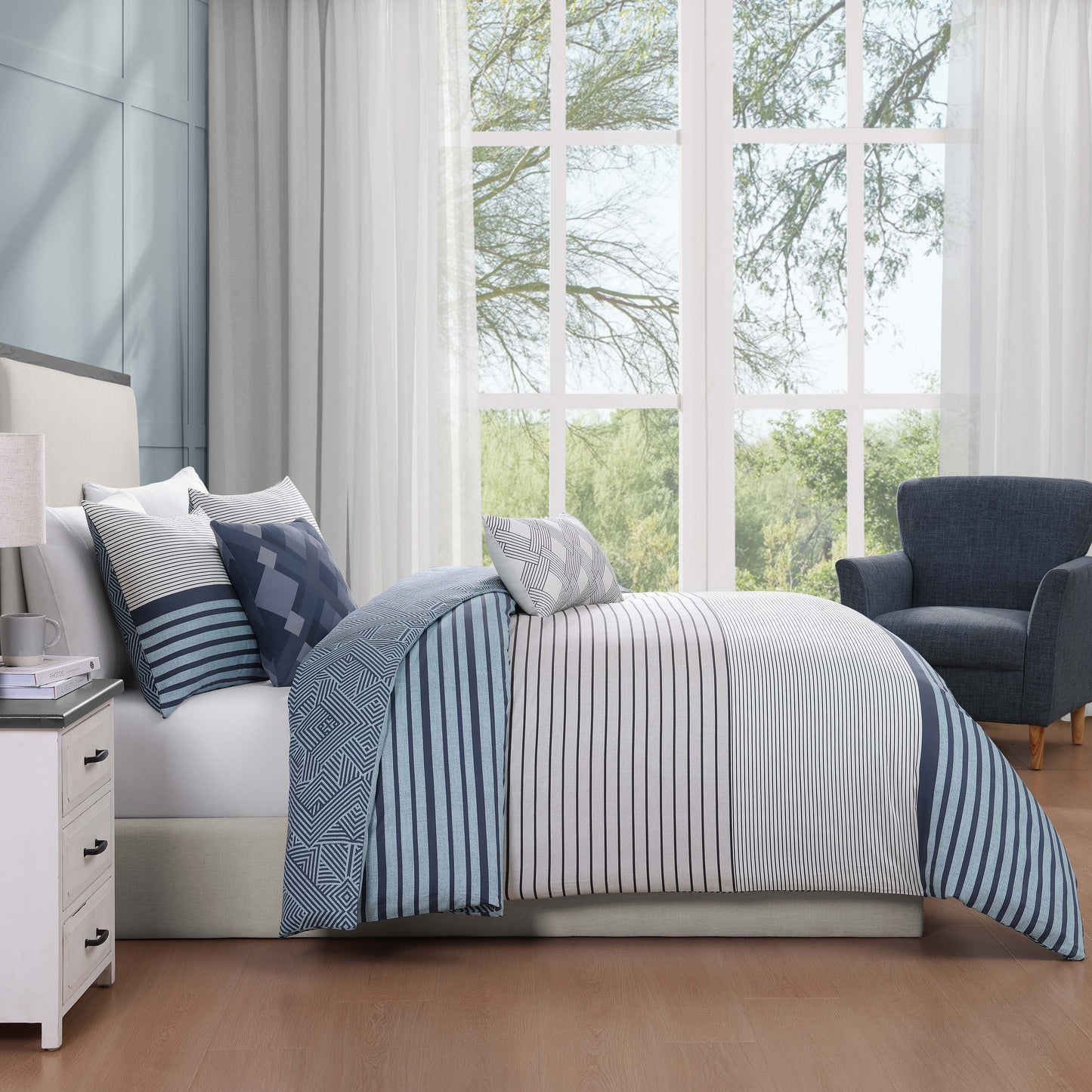 Bebejan Blue Geo Lines 5 Piece Reversible Comforter Set