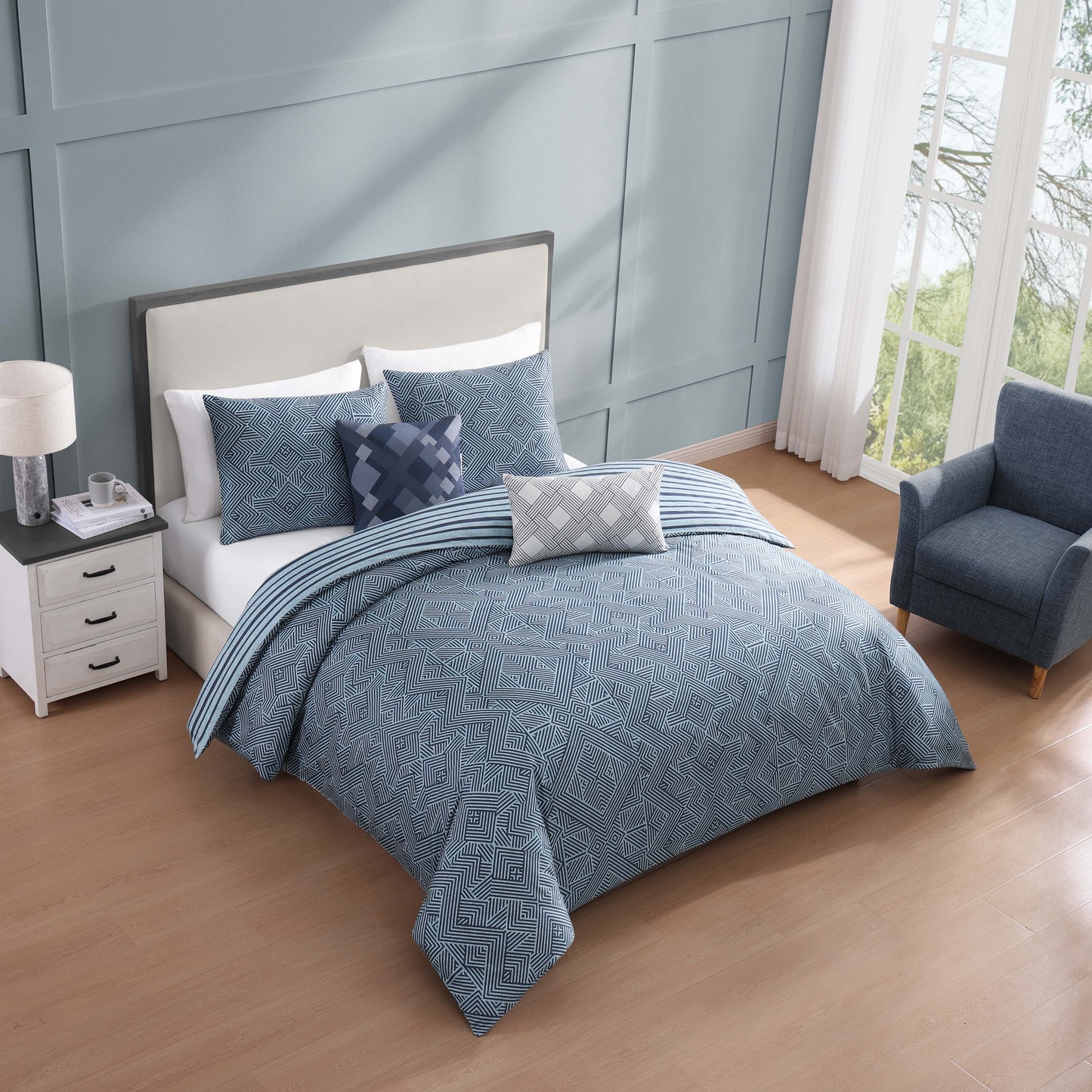 Bebejan Blue Geo Lines 5 Piece Reversible Comforter Set