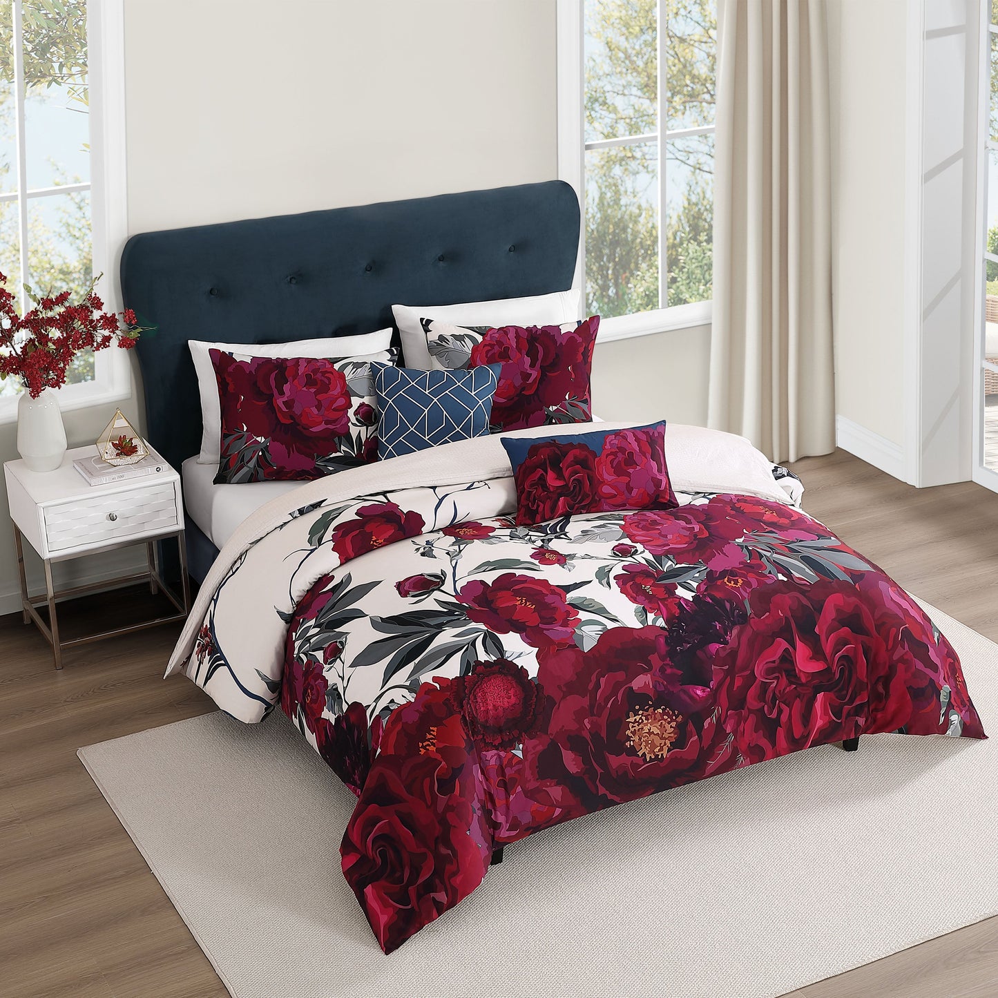 Bebejan Burgundy Branches 5 Piece Reversible Comforter Set