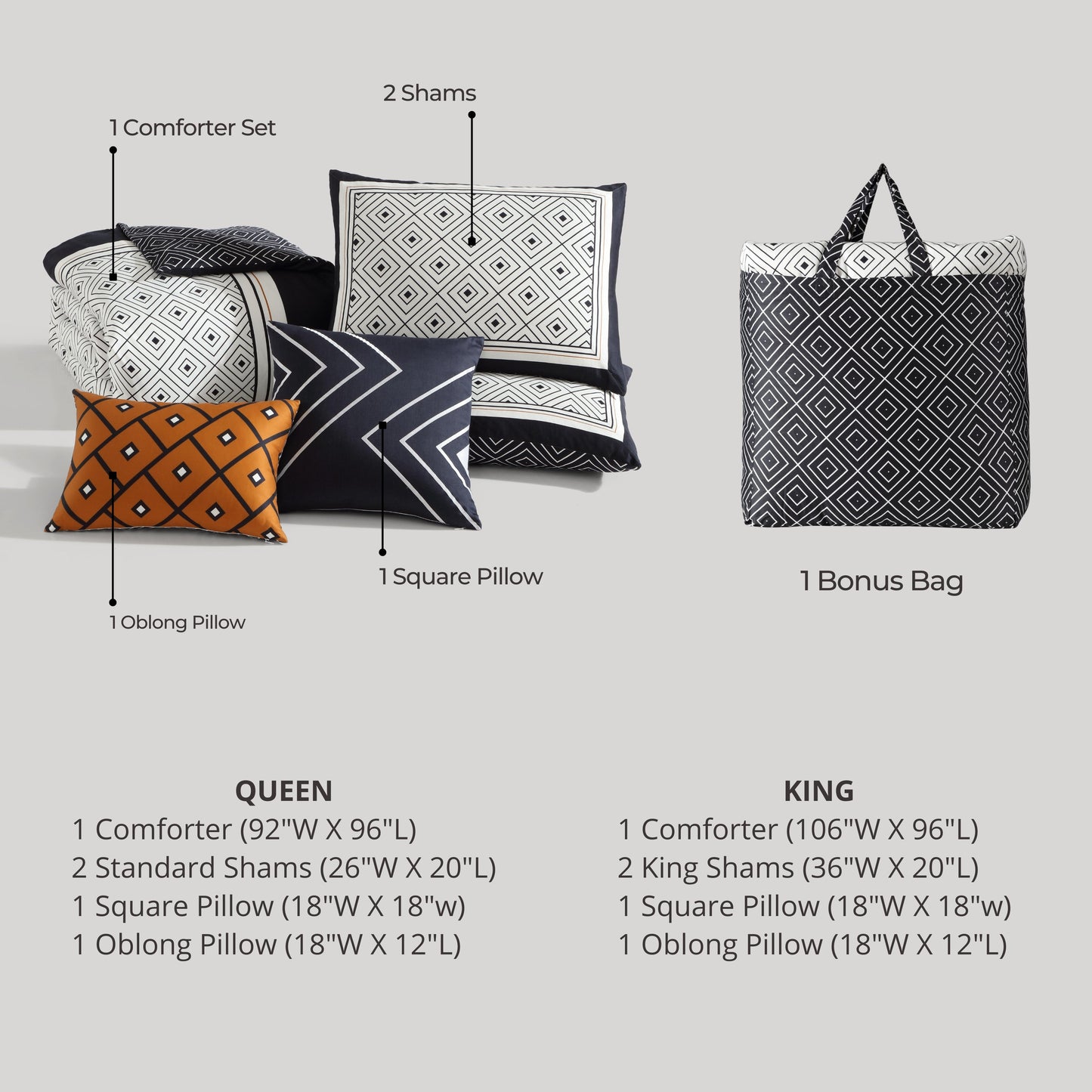 Bebejan Geometric Black & White 5 Piece Reversible Comforter Set