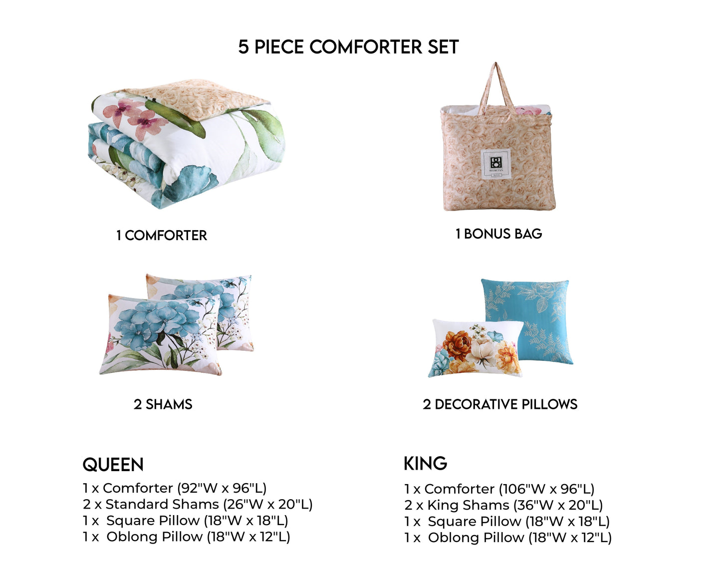 Bebejan Maia Blue 5 Piece Reversible Comforter Set