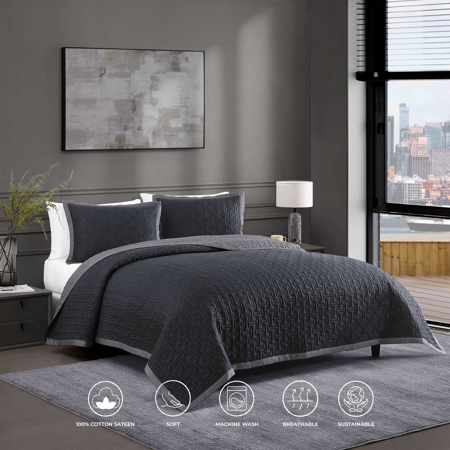 Bebejan 3 Piece Textured Quilted Coverlet Set