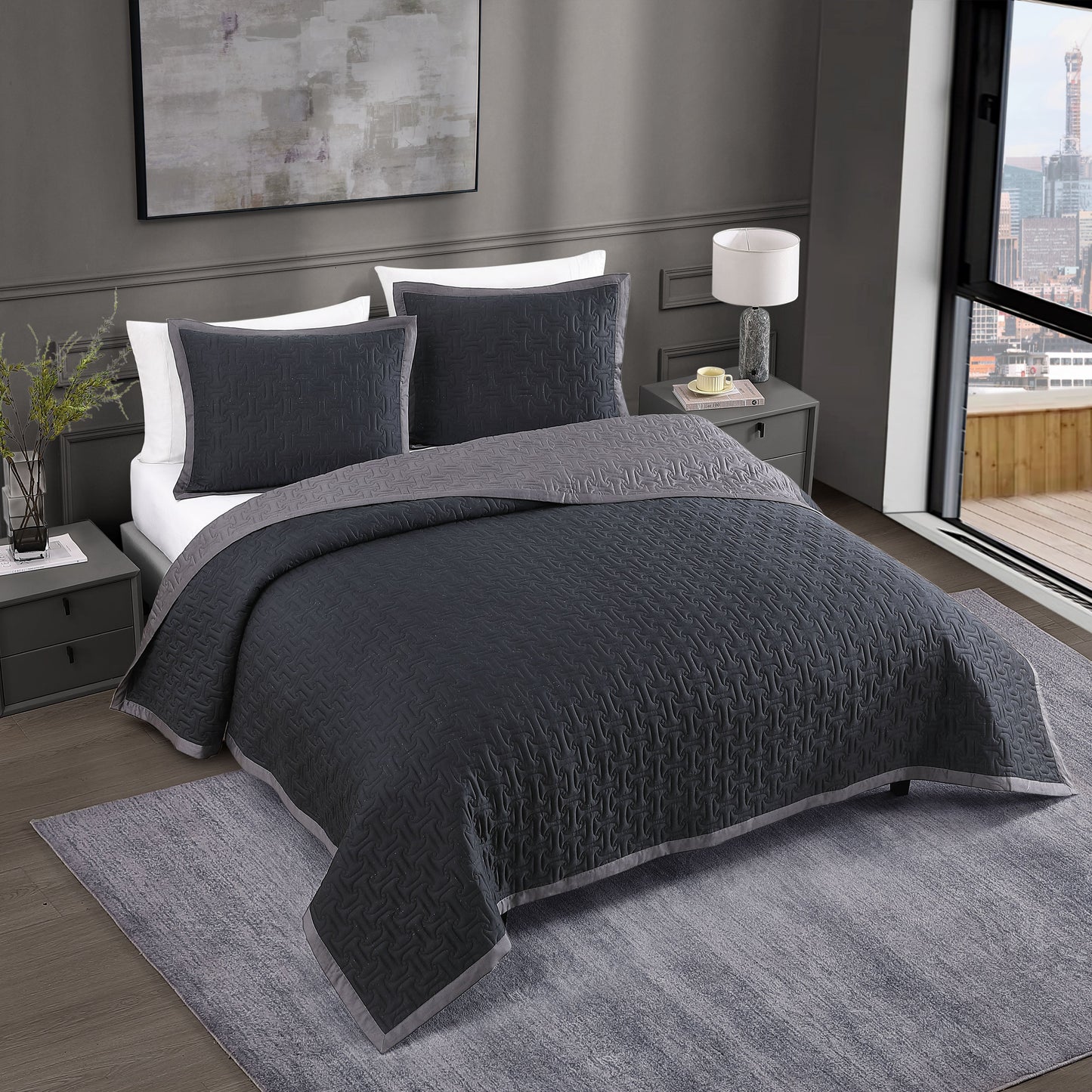 Bebejan 3 Piece Textured Quilted Coverlet Set