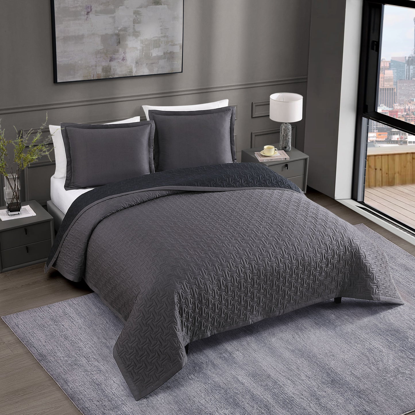Bebejan 3 Piece Textured Quilted Coverlet Set