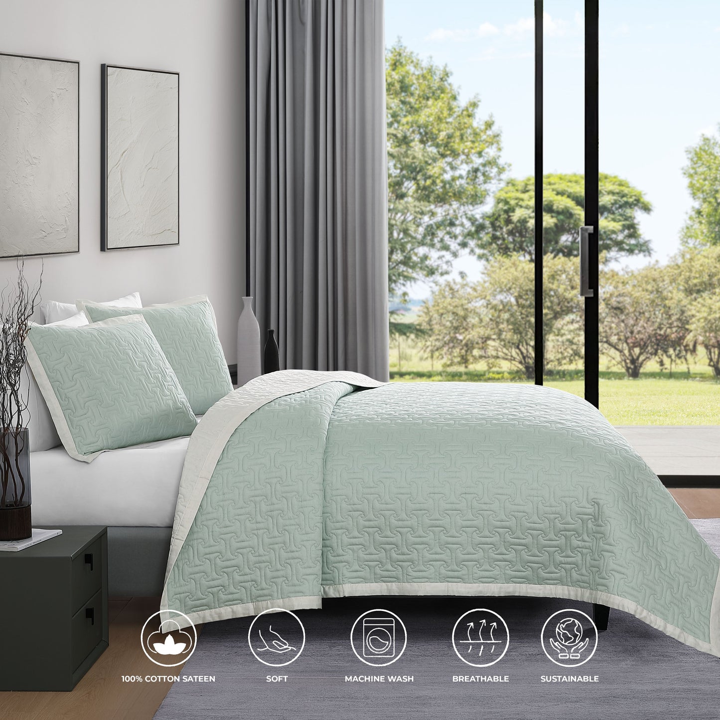 Bebejan 3 Piece Textured Quilted Coverlet Set