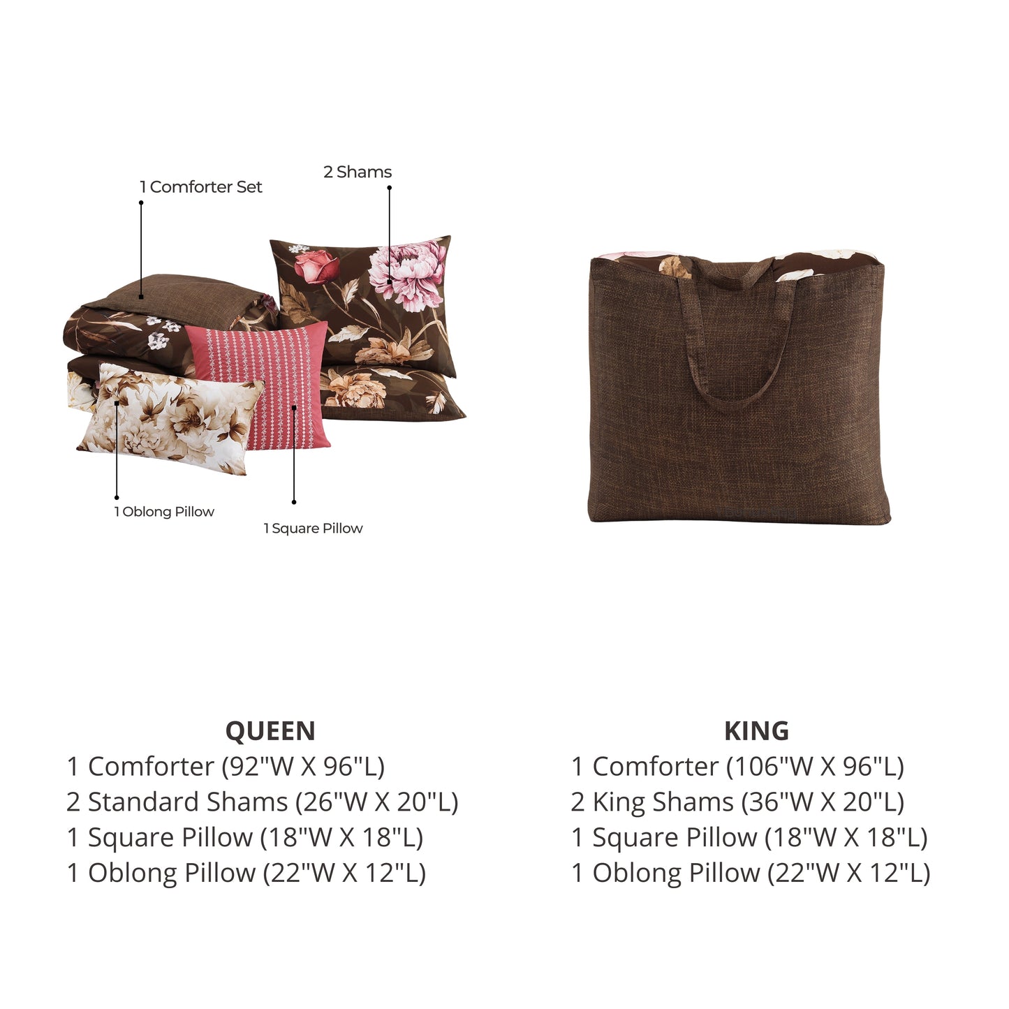 Bebejan Floral Garden on Mocha 5 Piece Reversible Comforter Set Comforter Sets By Bebejan®