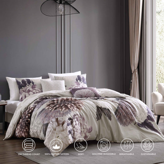 Bebejan Bloom Purple 100% Cotton 5-Piece Reversible Comforter Set Comforter Sets By Bebejan®