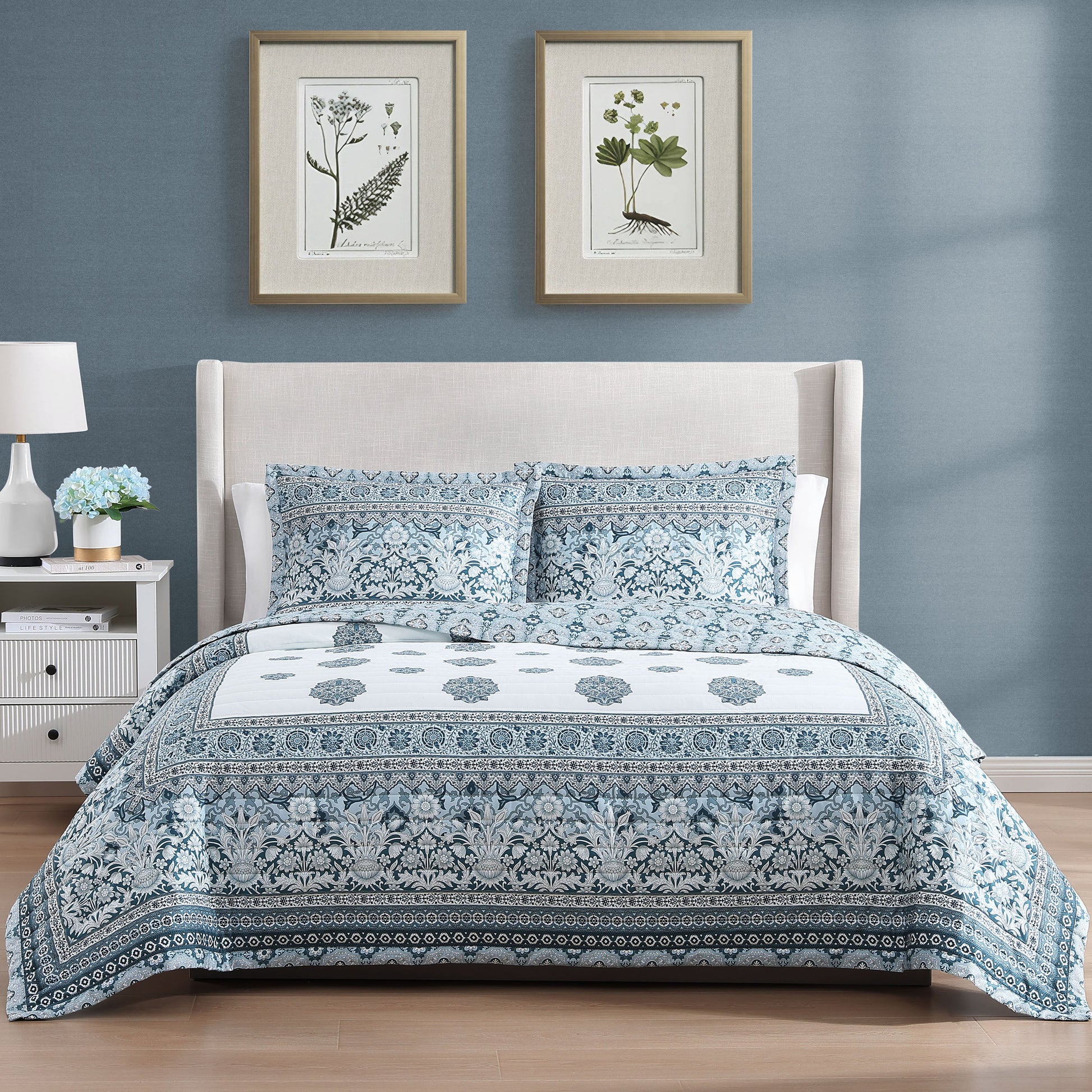 Bebejan Aquamarine Medallion 3 Piece Reversible Quilted Coverlet Set Coverlet By Bebejan®