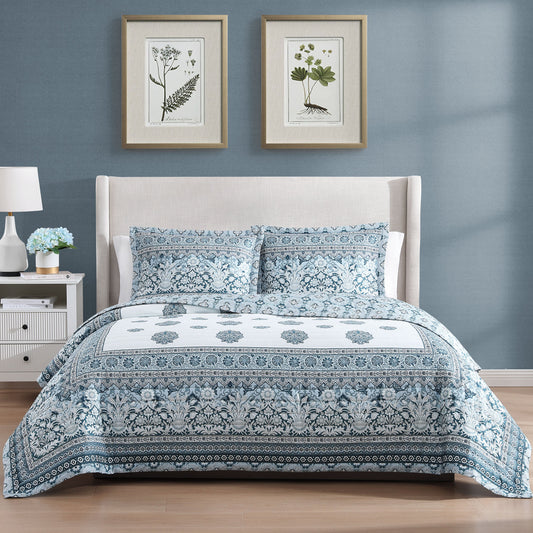 Bebejan Aquamarine Medallion 3 Piece Reversible Quilted Coverlet Set Coverlet By Bebejan®