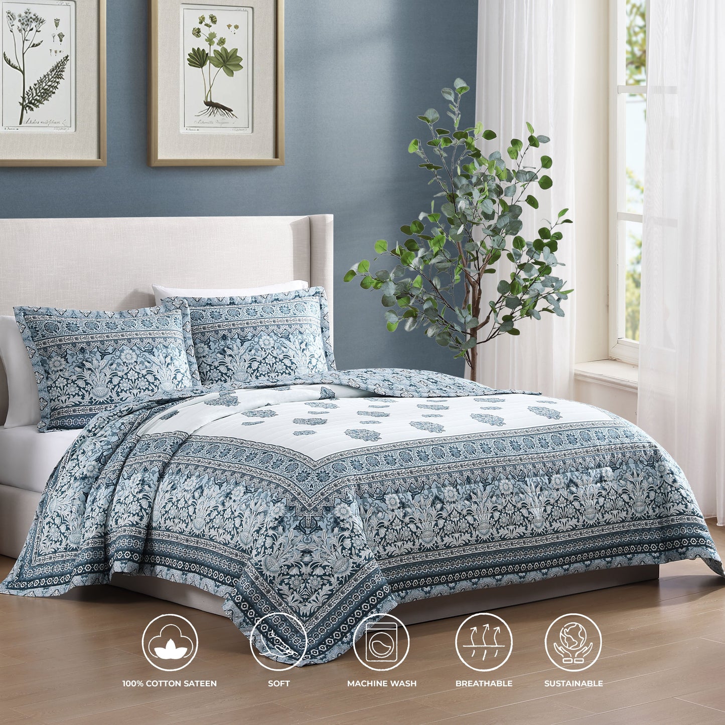 Bebejan Aquamarine Medallion 3 Piece Reversible Quilted Coverlet Set Coverlet By Bebejan®