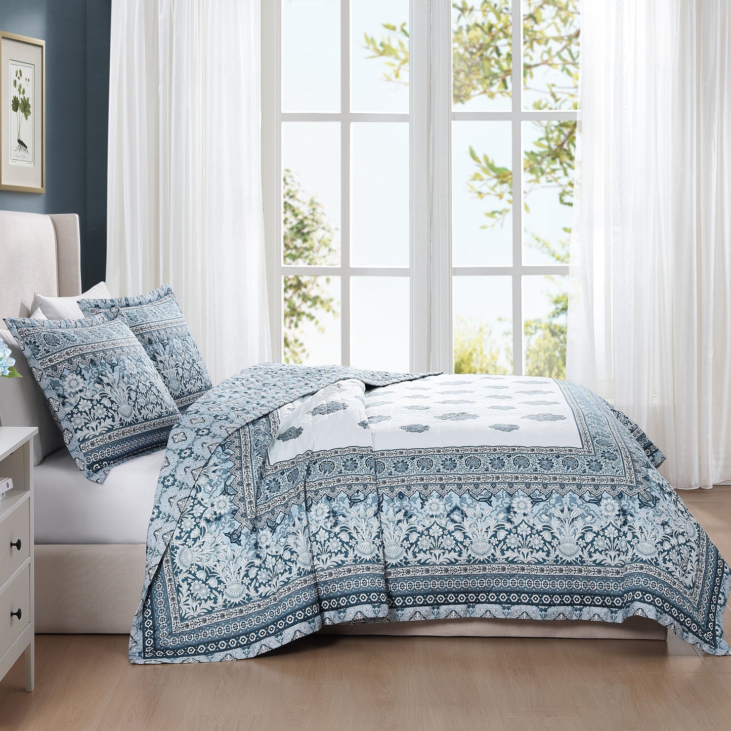 Bebejan Aquamarine Medallion 3 Piece Reversible Quilted Coverlet Set Coverlet By Bebejan®
