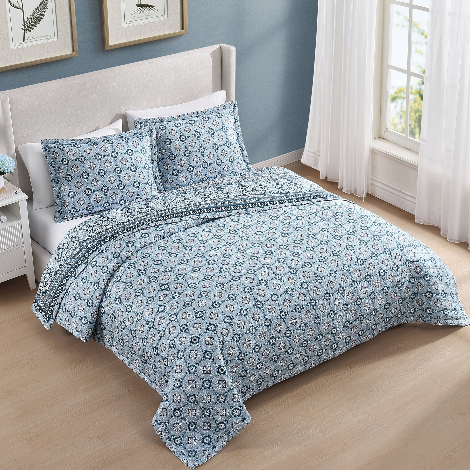 Bebejan Aquamarine Medallion 3 Piece Reversible Quilted Coverlet Set Coverlet By Bebejan®