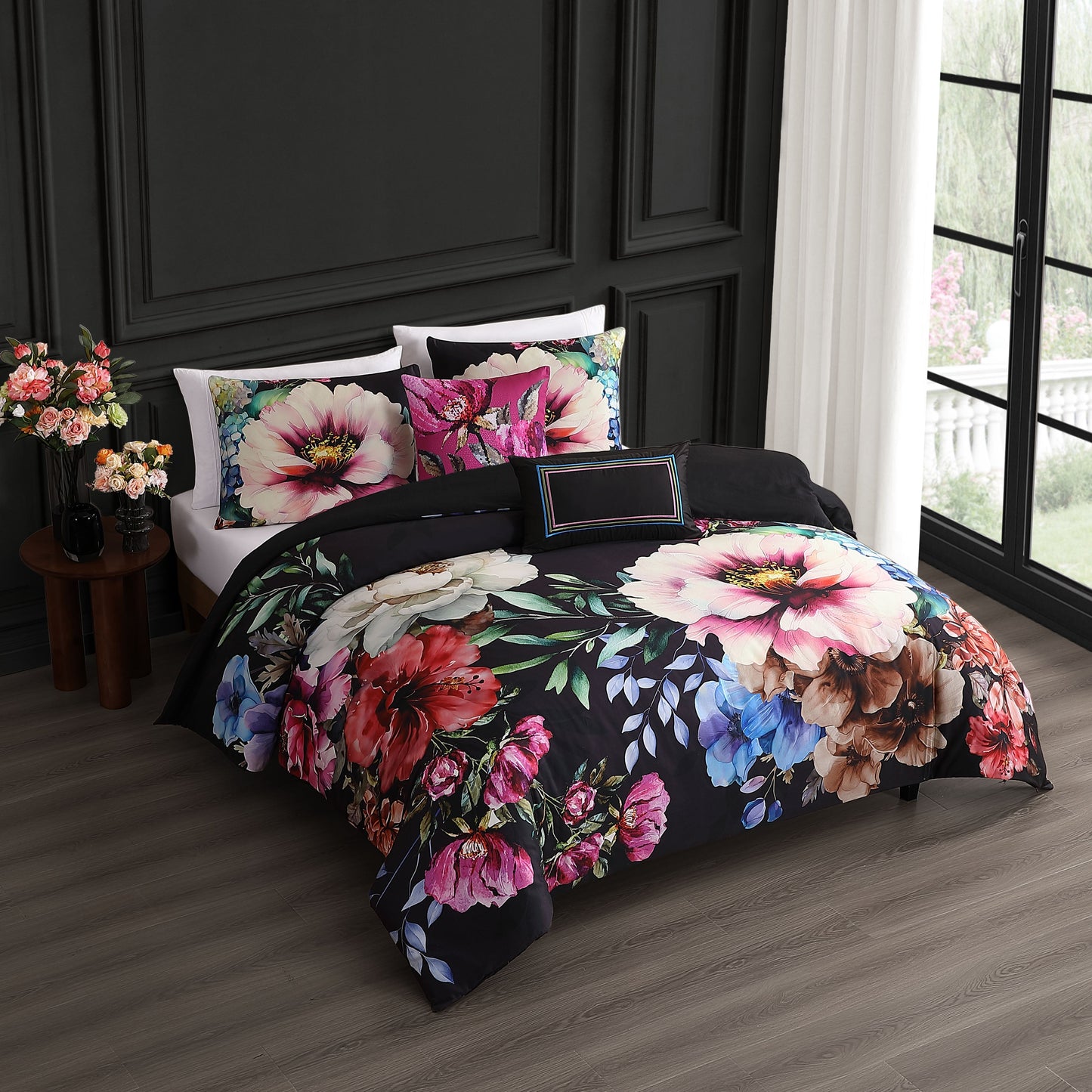 Bebejan Black Night Poppies 5 Piece Reversible Comforter Set