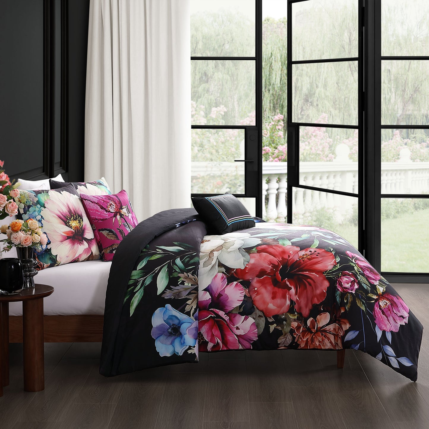 Bebejan Black Night Poppies 5 Piece Reversible Comforter Set