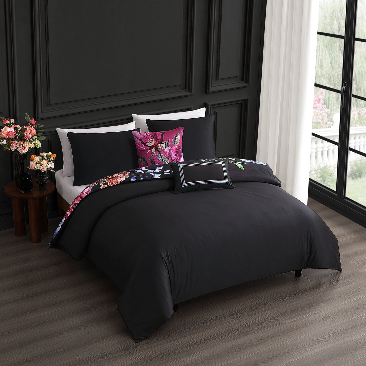 Bebejan Black Night Poppies 5 Piece Reversible Comforter Set