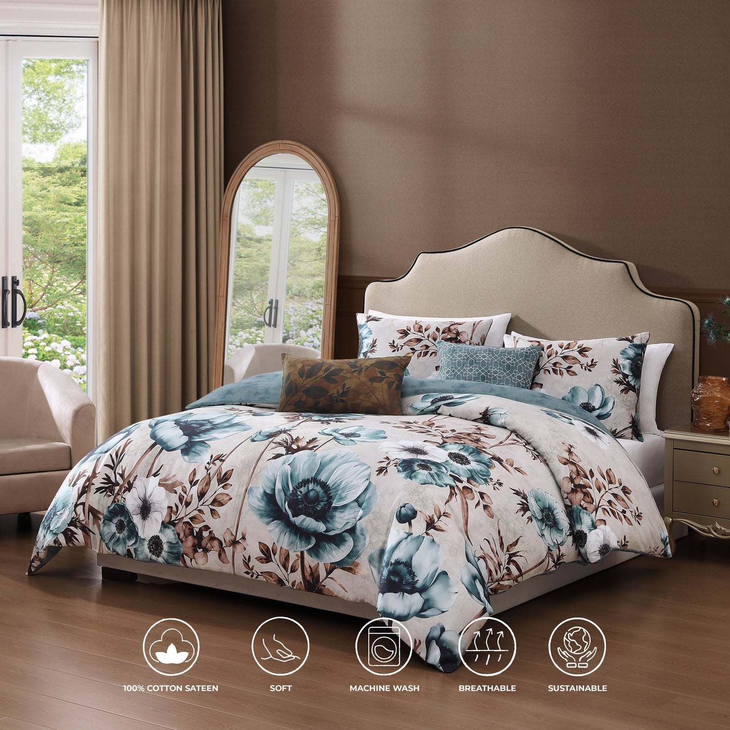 Bebejan Flowers in the Mist 5 Piece Reversible Comforter Set