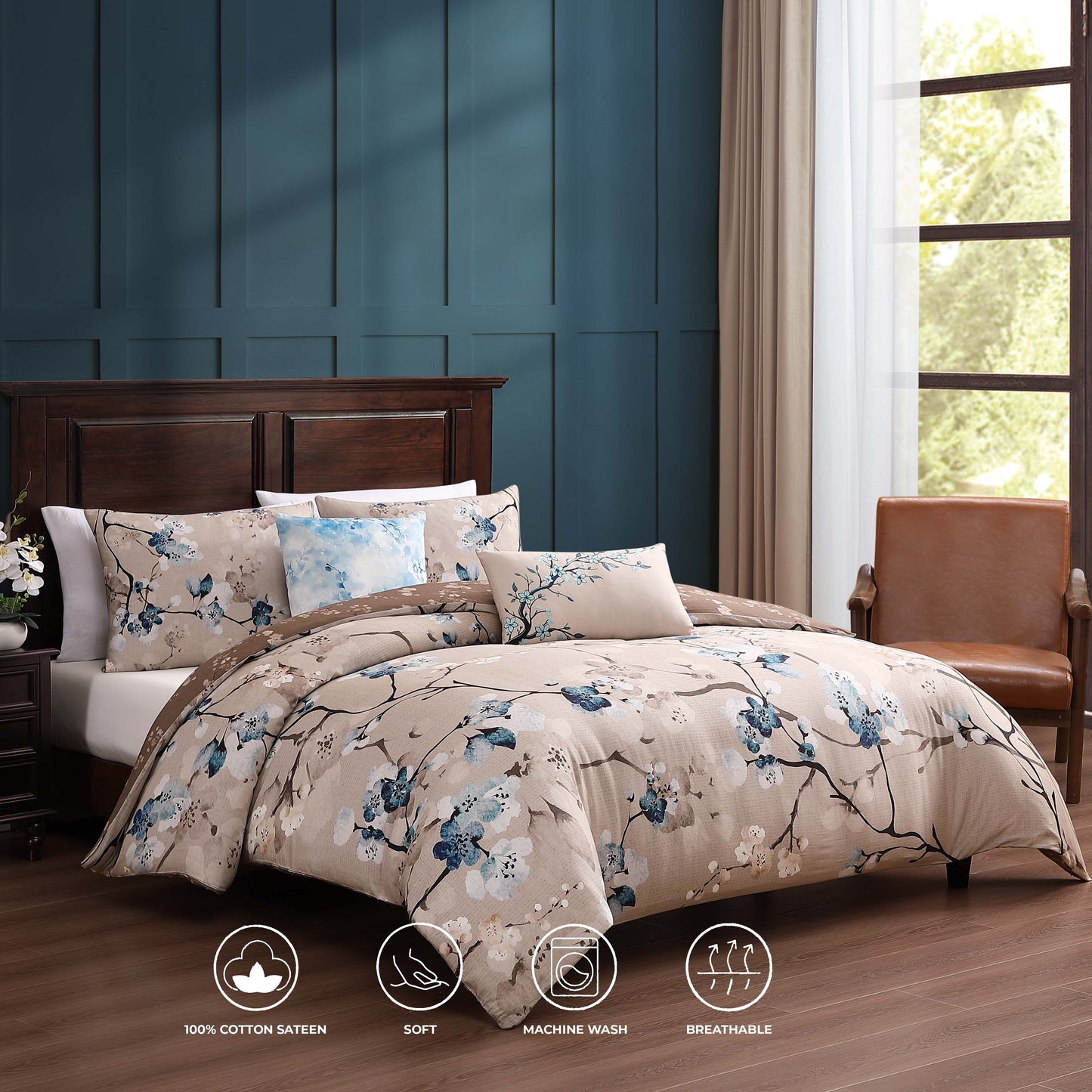 Bebejan Blue Blossom 5 Piece Reversible Comforter Set