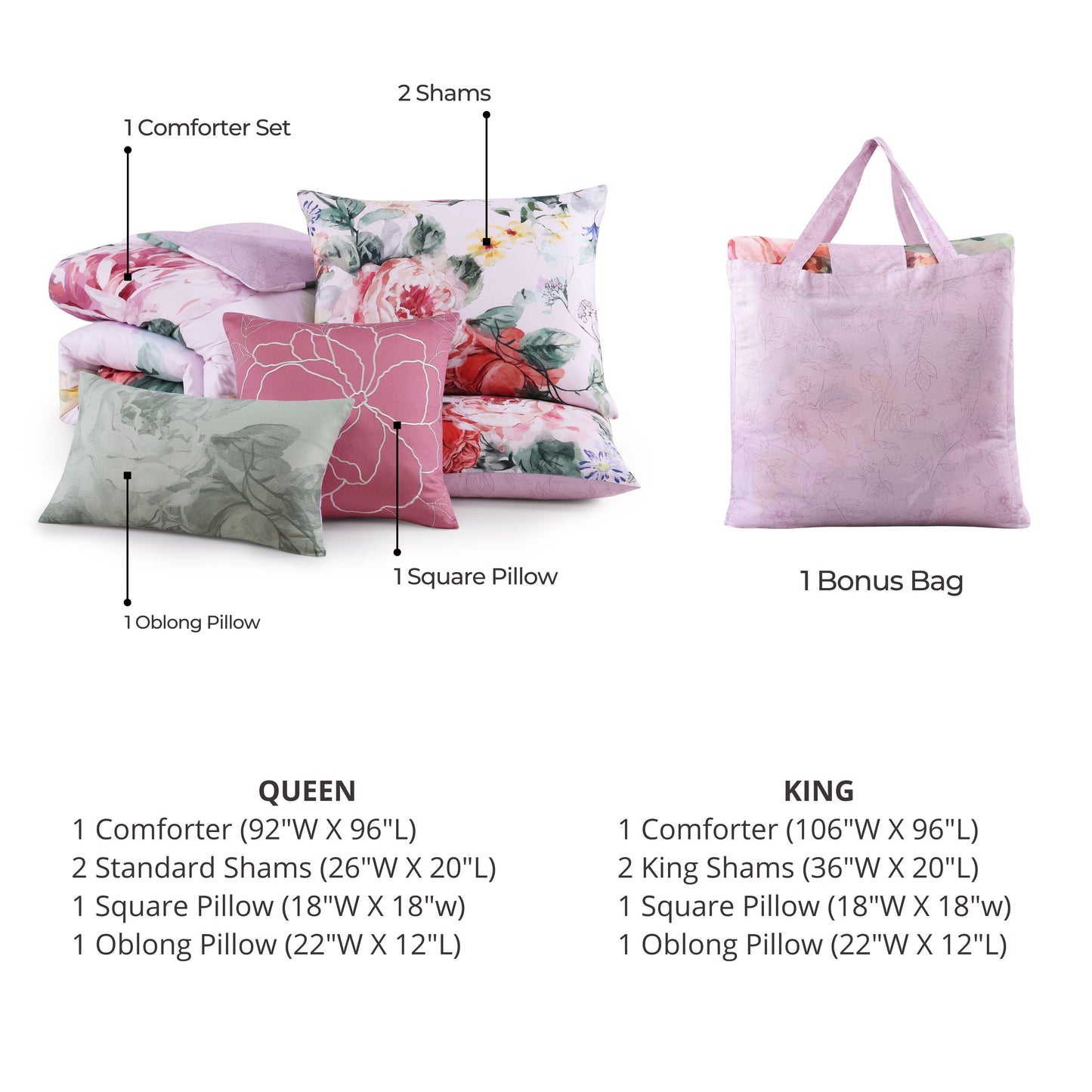 Bebejan Cool Pink Roses 5 Piece Reversible Comforter Set