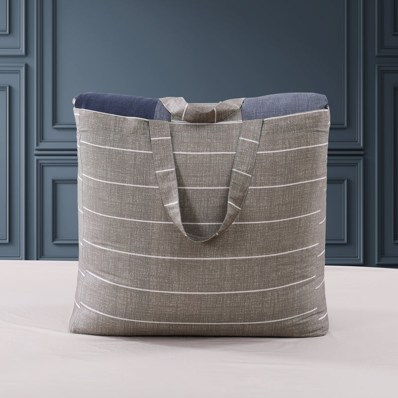 Bebejan Checkered Navy Tan 5 Piece Reversible Comforter Set