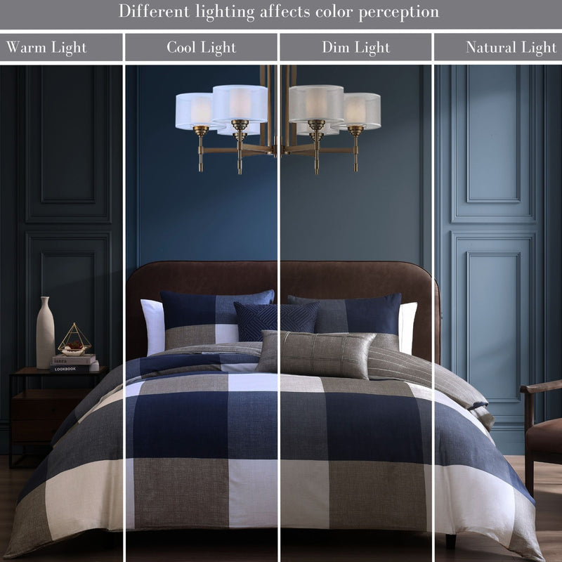 Bebejan Checkered Navy Tan 5 Piece Reversible Comforter Set