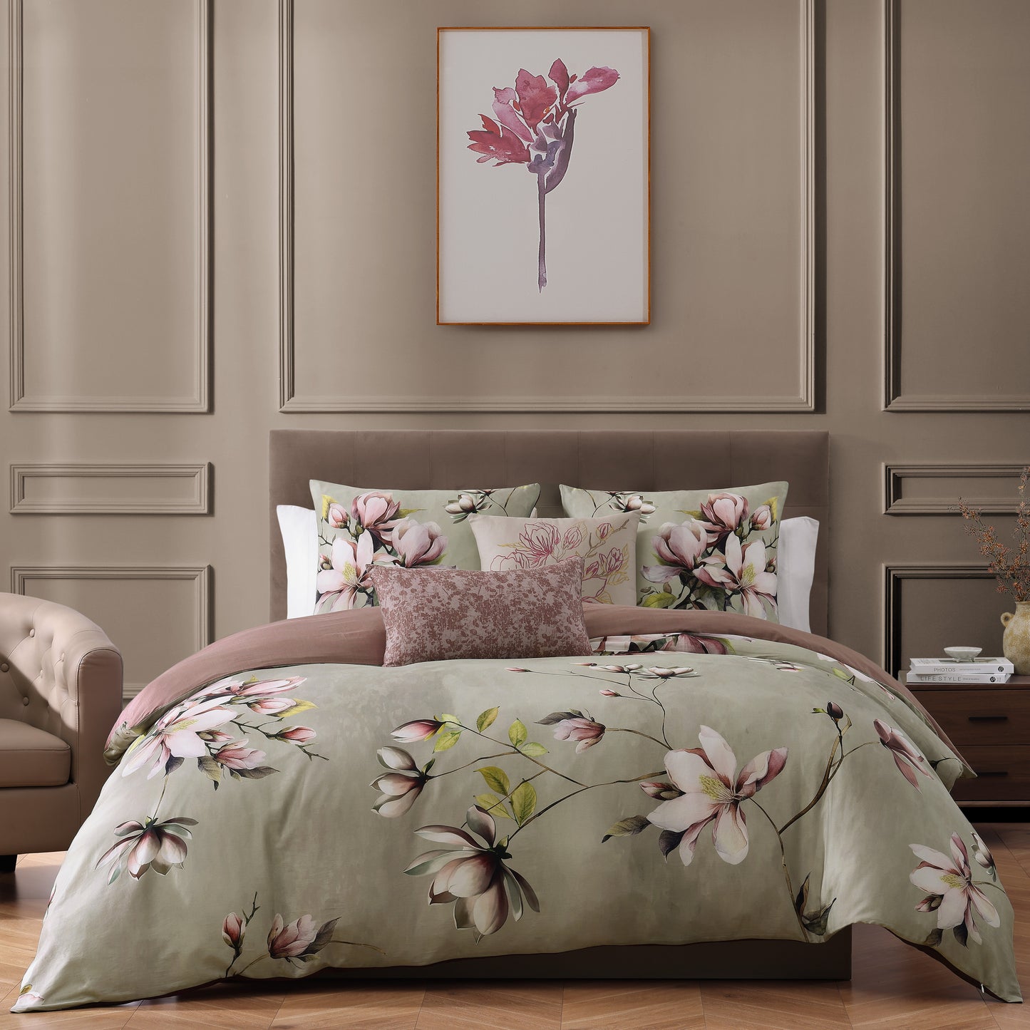 Bebejan Purple Lilies 5 Piece Reversible Comforter Set